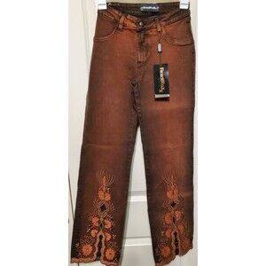 BrazilRoxx Embellished Embroidered Jeans BR 38/US 2 Brown Orange - NEW With Tags